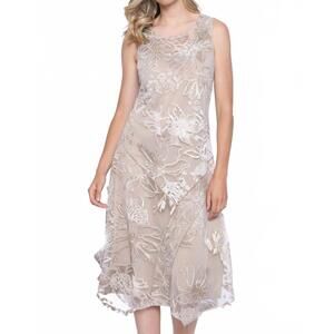 NEW PICADILLY printed mesh sleeveless dress in light khaki multi